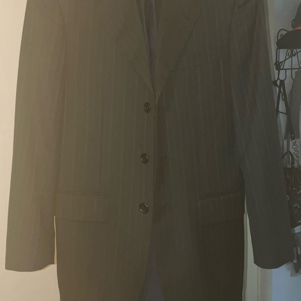 Men's Small Midtown Man Pinstripe Wool Suit with Matching Trouser and Tie W30L32